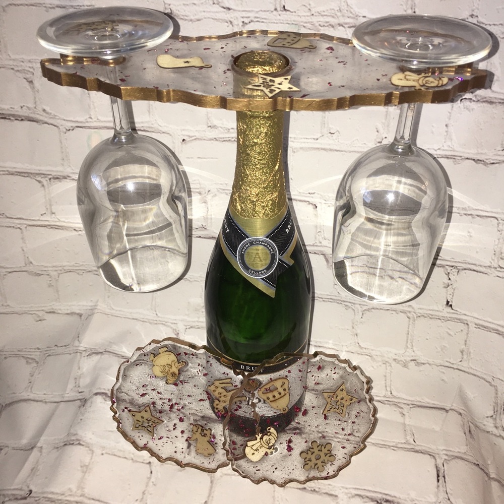 Wine Glass Holder and 2 Coasters Set Christmas